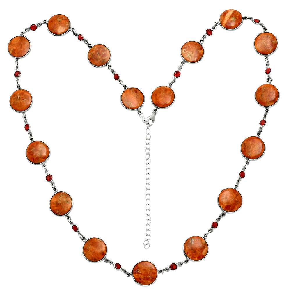 Premium Quality Red Sponge Coral & Garnet Necklace N-1024 58-EN10180