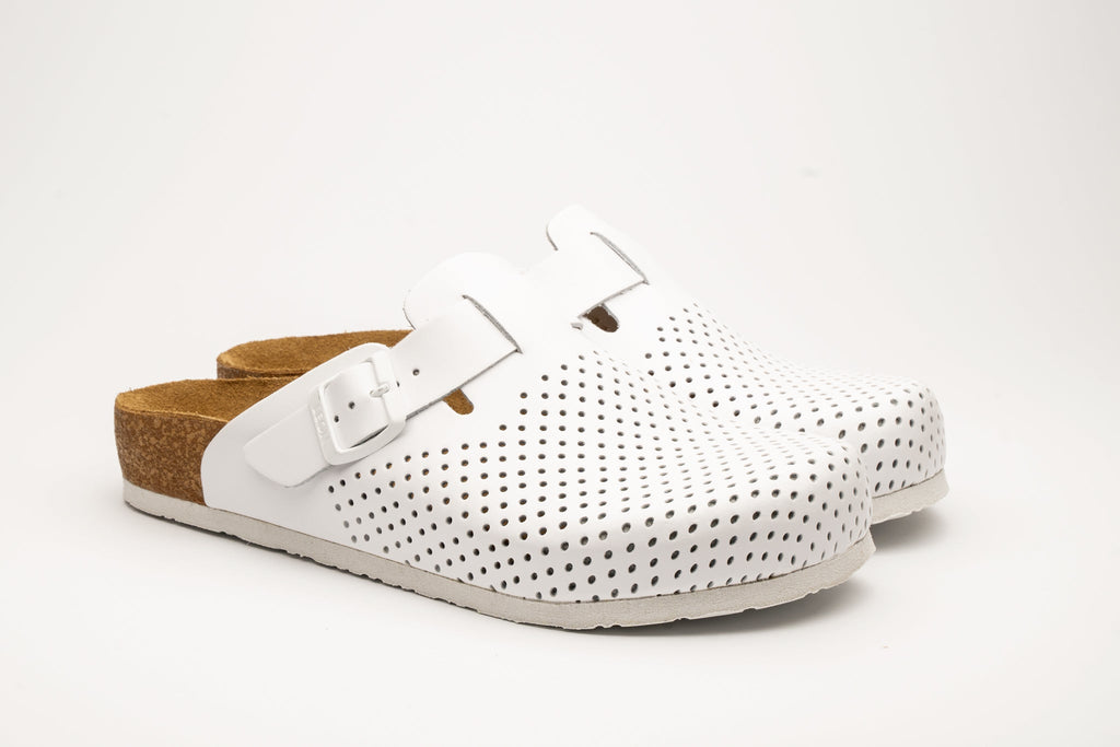 Bjorn by LEON- Men’s Leather Clogs – Breathable Perforated Slip-On Shoes with Cork Style Footbed