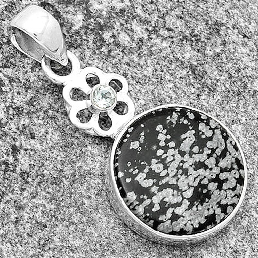 Snow Flake Obsidian & Sky Blue Topaz Pendant P-1634 SDP133214