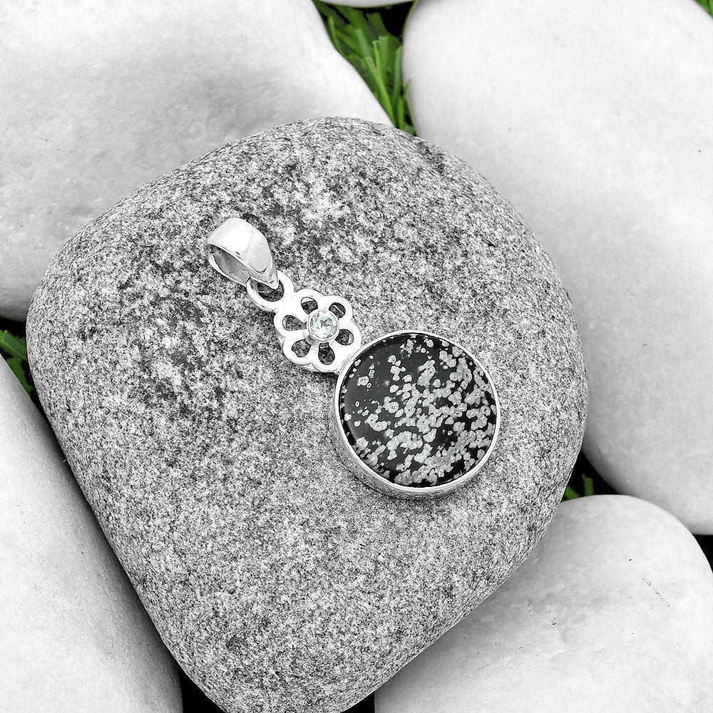 Snow Flake Obsidian & Sky Blue Topaz Pendant P-1634 SDP133214